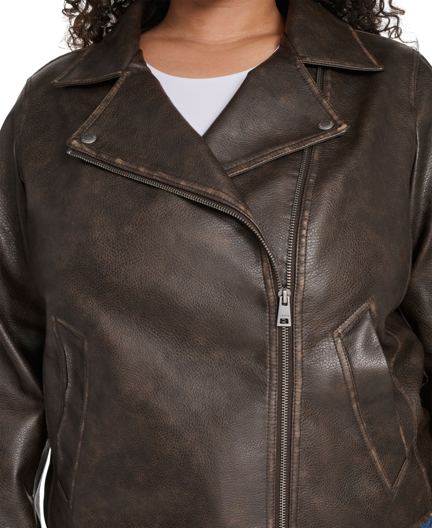 Plus Size Faux-Leather Long Sleeve Moto Jacket