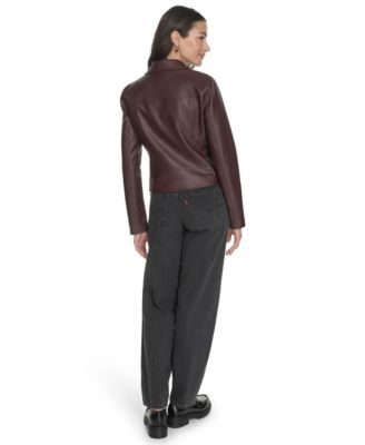 Women's Faux-Leather Asymmetric-Zip Moto Jacket