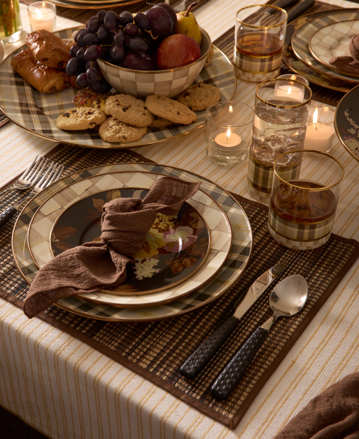 MacKenzie-Childs Tartan Mocha Highball Glass, Set of 4