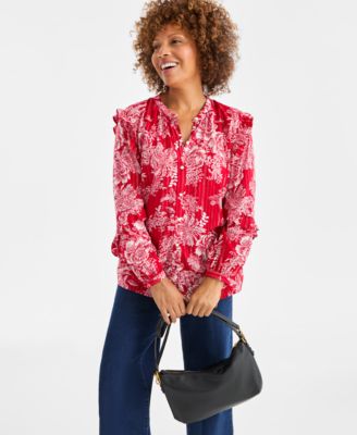 ARTS&SCIENAE 『Slip on blouse』 Style & Co Women's Printed Shine Long Sleeve Blouse, Macy's