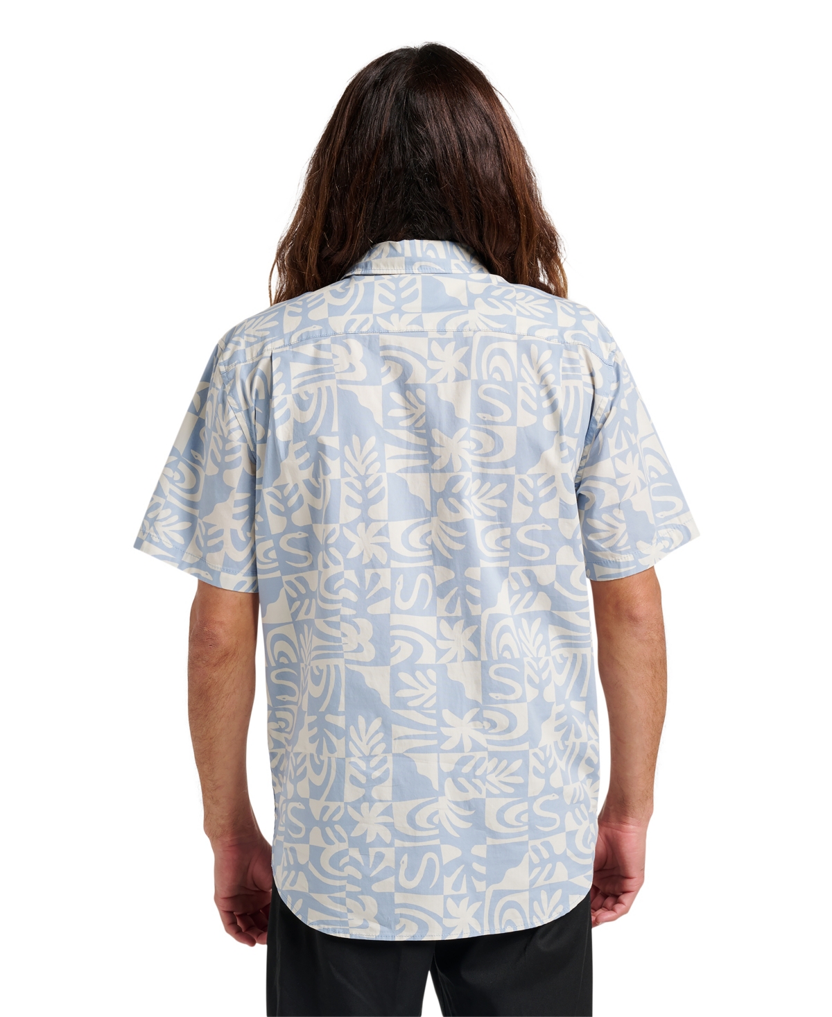 Quiksilver Terra Classic Abstract Print Short Sleeve Stretch Cotton Button-up Shirt In Blue