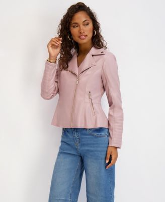 Women's Asymmetrical PU Peplum Moto Jacket with Quilting Details