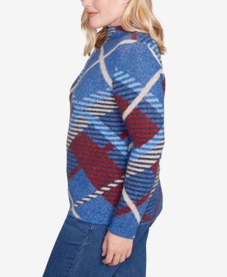 Petite Sunset Canyon Exploded Plaid Mock Neck Sweater