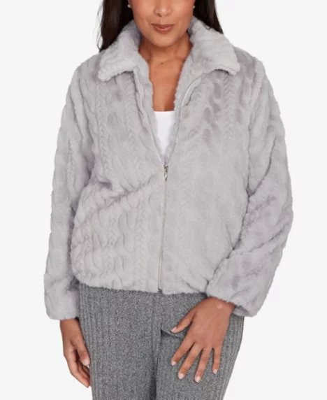 Petite Jet Setter Sculpted Faux Fur Zip Up Jacket - Gray
