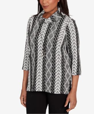 Petite Jet Setter Cable Jacquard Knit Top with Necklace