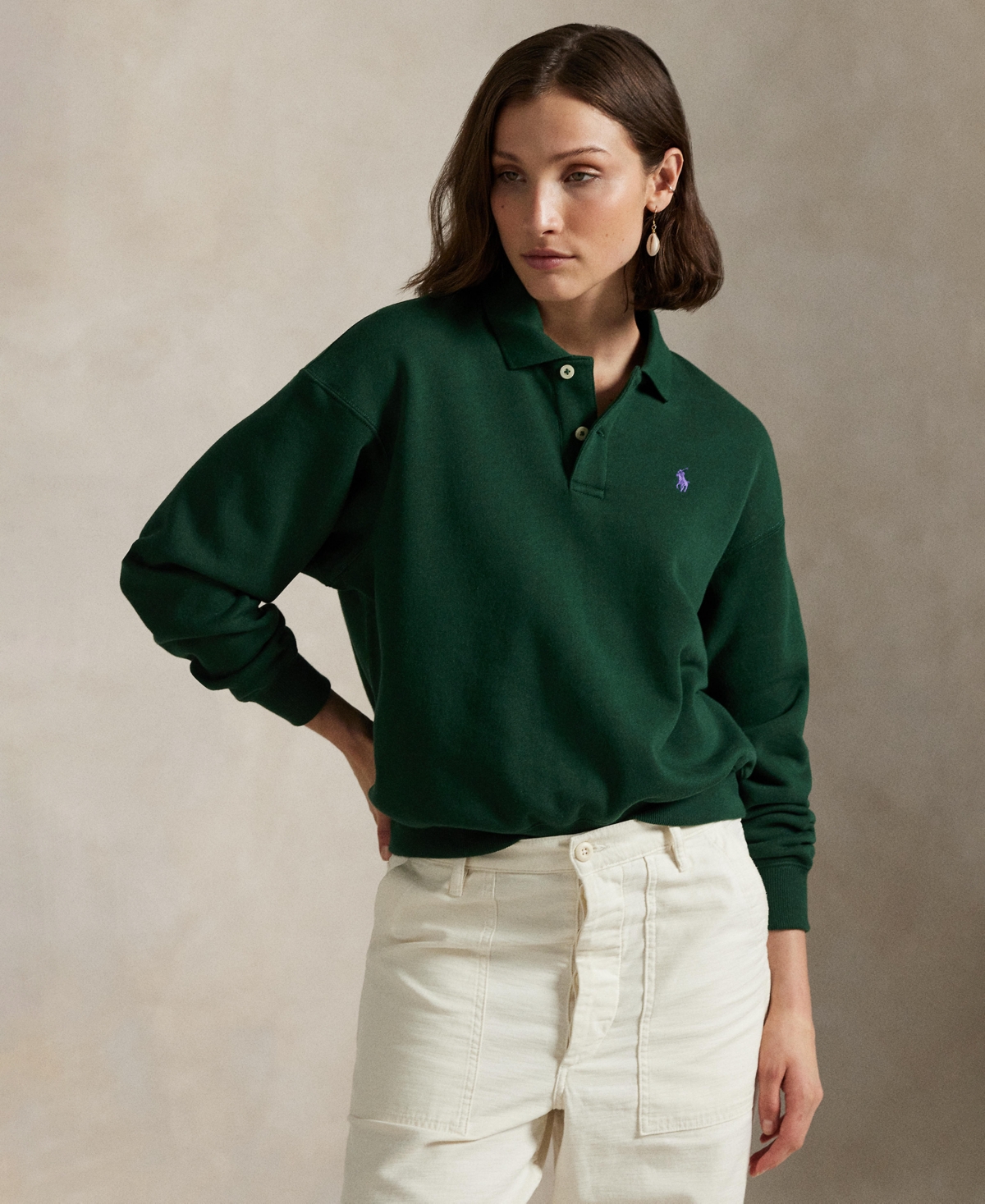 Polo Ralph Lauren Cotton Blend Fleece Polo Sweatshirt In Green