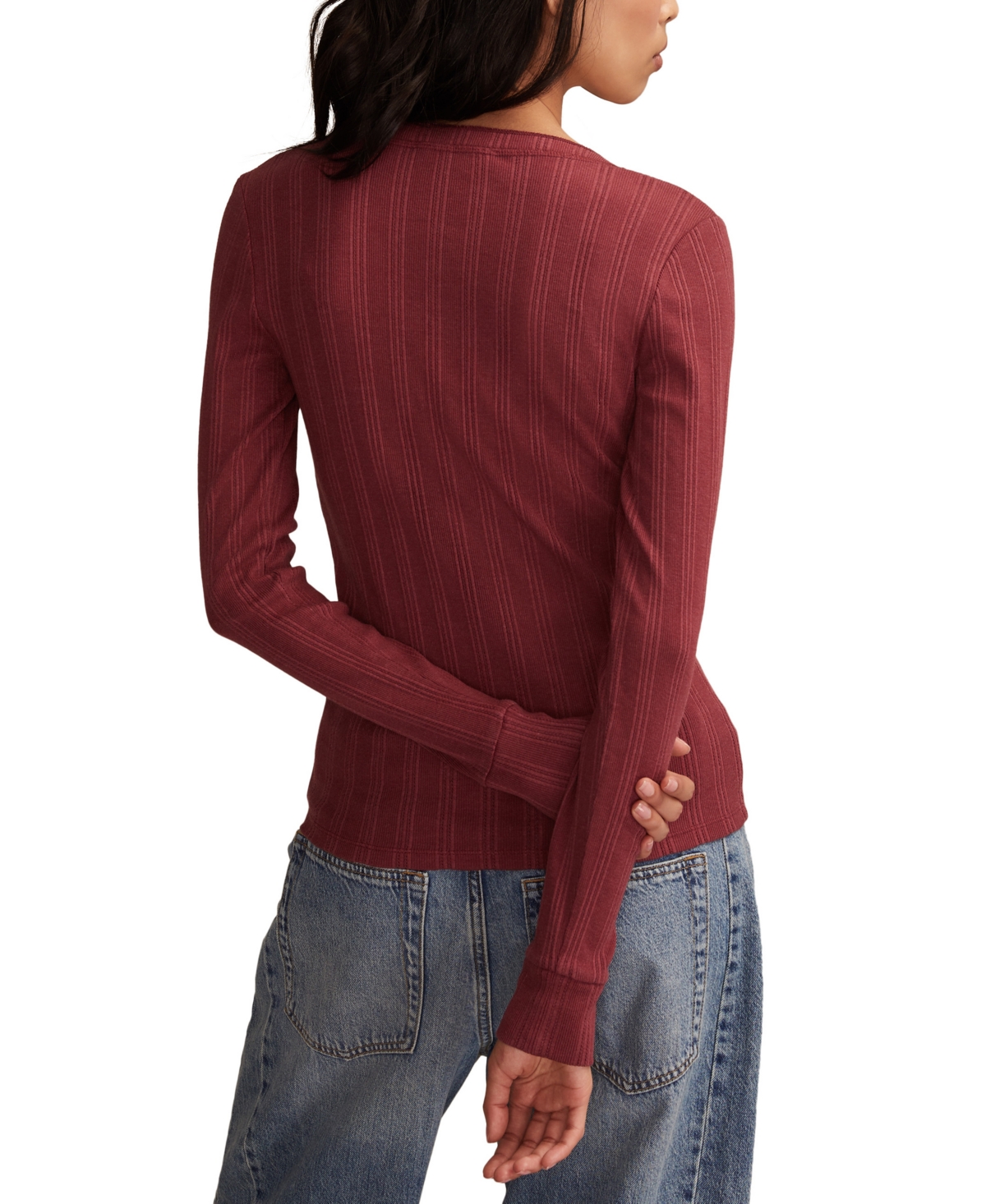 Lucky Brand Women's Long Sleeve Rib Henley Top In Brown