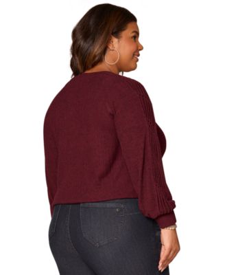 Plus Size Long Sleeve Cased Hem Knit Top