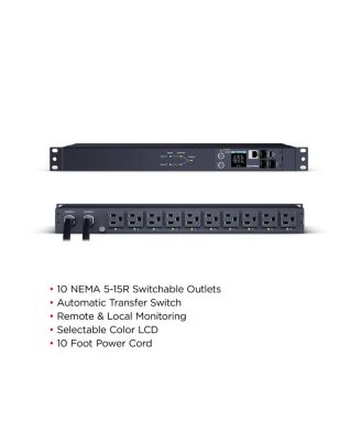 PDU44001 10-Outlet 1U Rackmount Switched ATS Power Distribution Unit