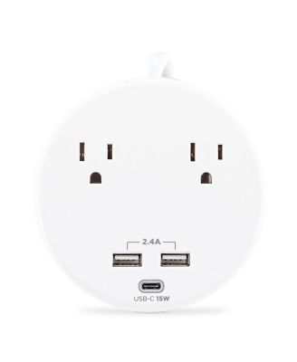 P205UC 2-Outlet Round Surge Protector with 2x USB-A and 1x USB-C Port, White