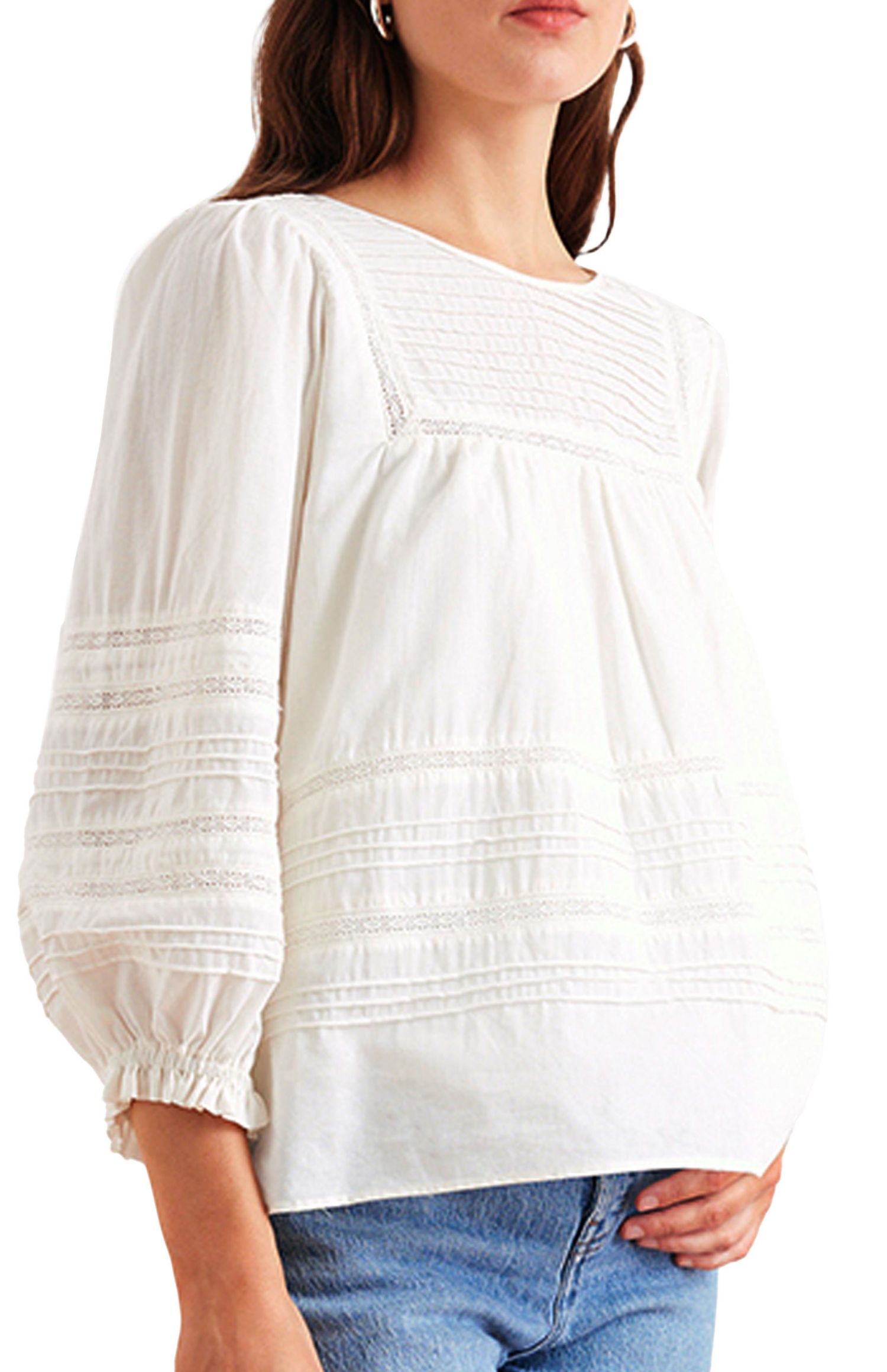 Women's Cotton Dawn Blouse with lace in Off White
