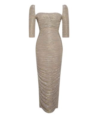 Women's Sorrel Gold Ruched Chiffon Long Maxi Dress