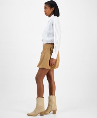 Women's Tie-Waist Bubble-Hem Mini Skirt