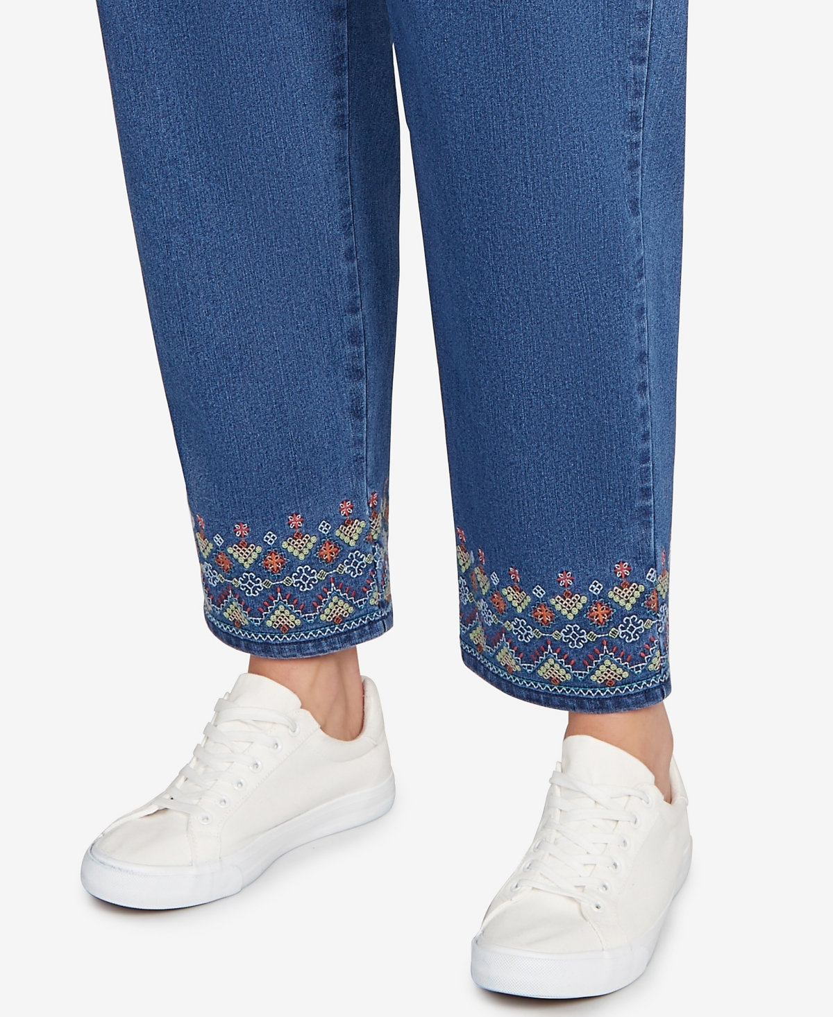 Alfred Dunner Plus Size Sunset Canyon Super Stretch Geometric Denim Ankle Pants In Blue