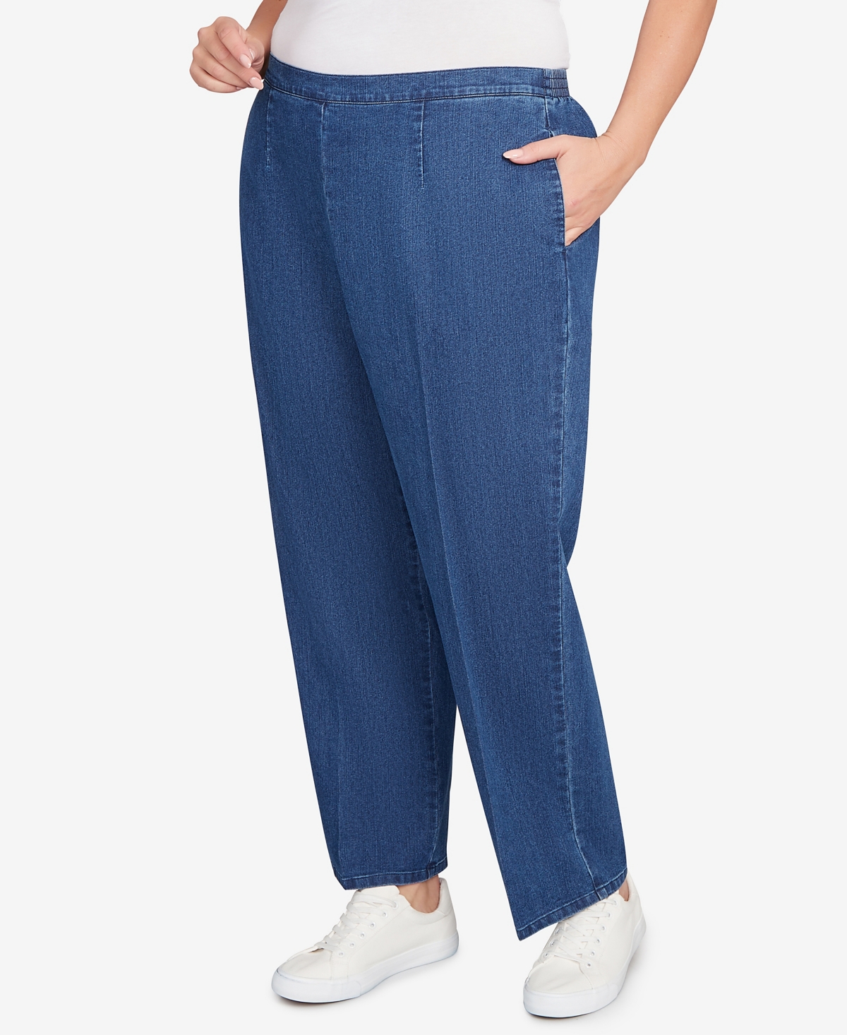 Alfred Dunner Plus Size Sunset Canyon All Around Elastic Medium Length Denim Jeans In Blue