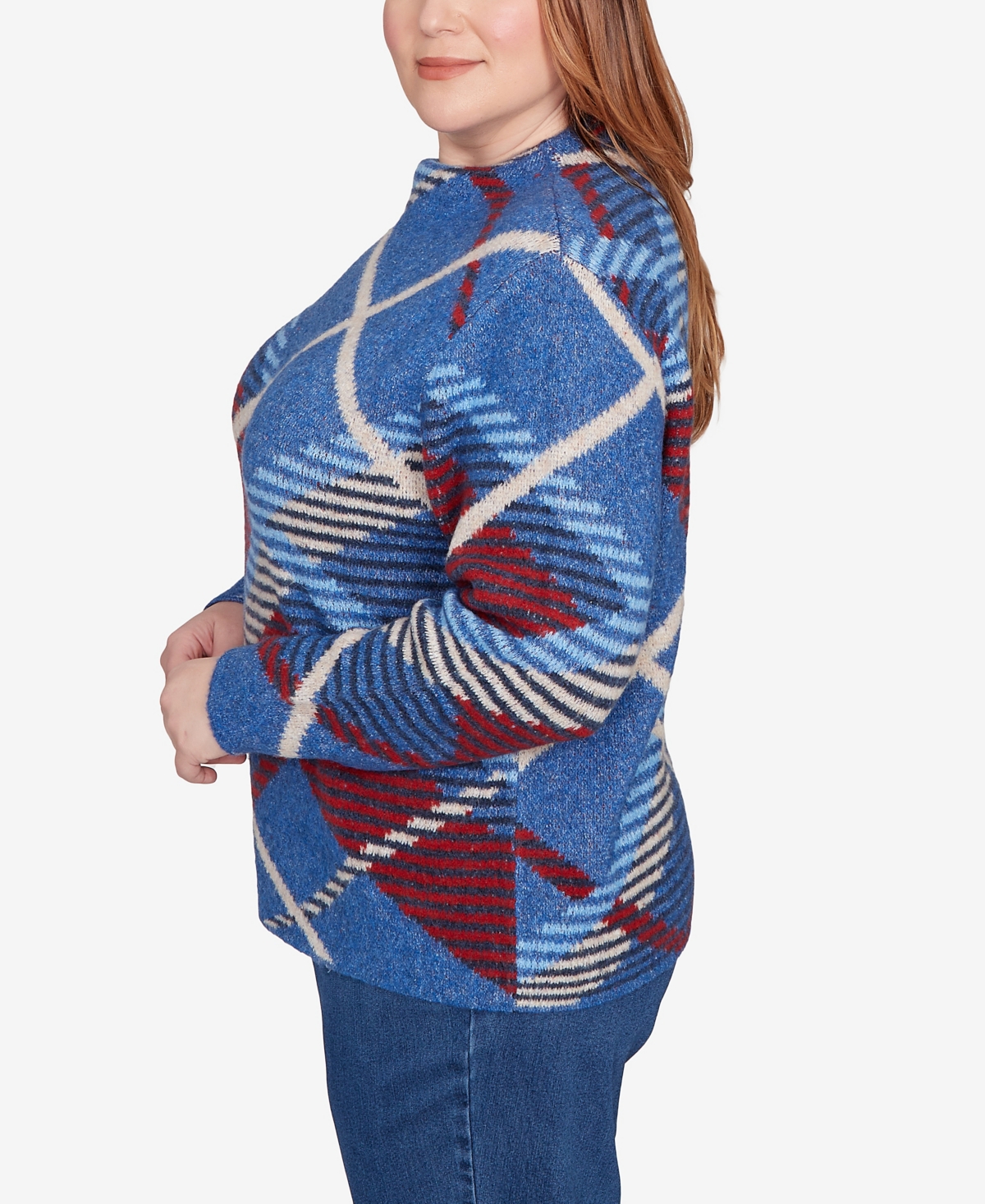 Alfred Dunner Plus Size Sunset Canyon Exploded Plaid Mock Neck Sweater In Blue
