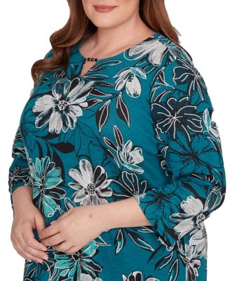 Plus Size Lake Champlain Floral Printed Beaded Neck Top