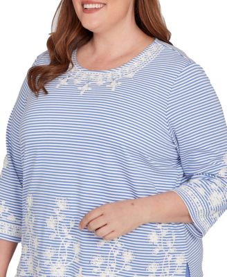 Plus Size Casual Vibe Embellished Striped Crew Neck Top