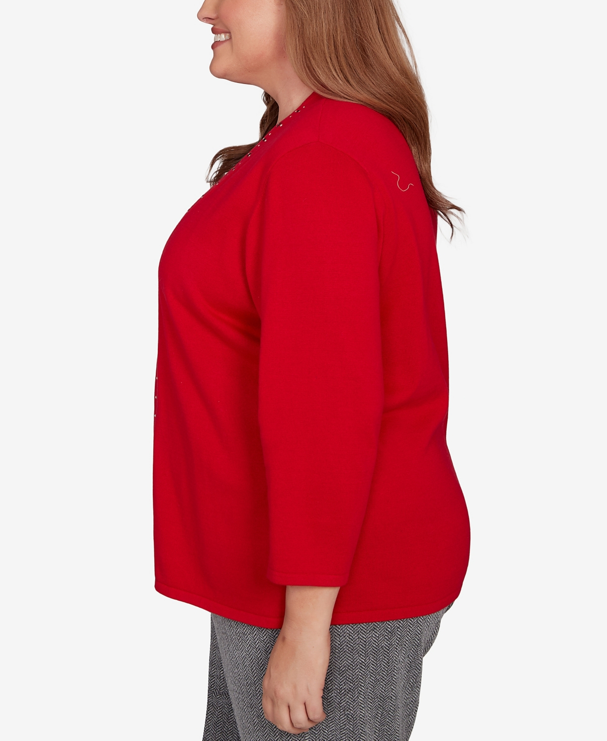 Alfred Dunner Plus Size Jet Setter Geometric Inner Two In One Sweater In Red