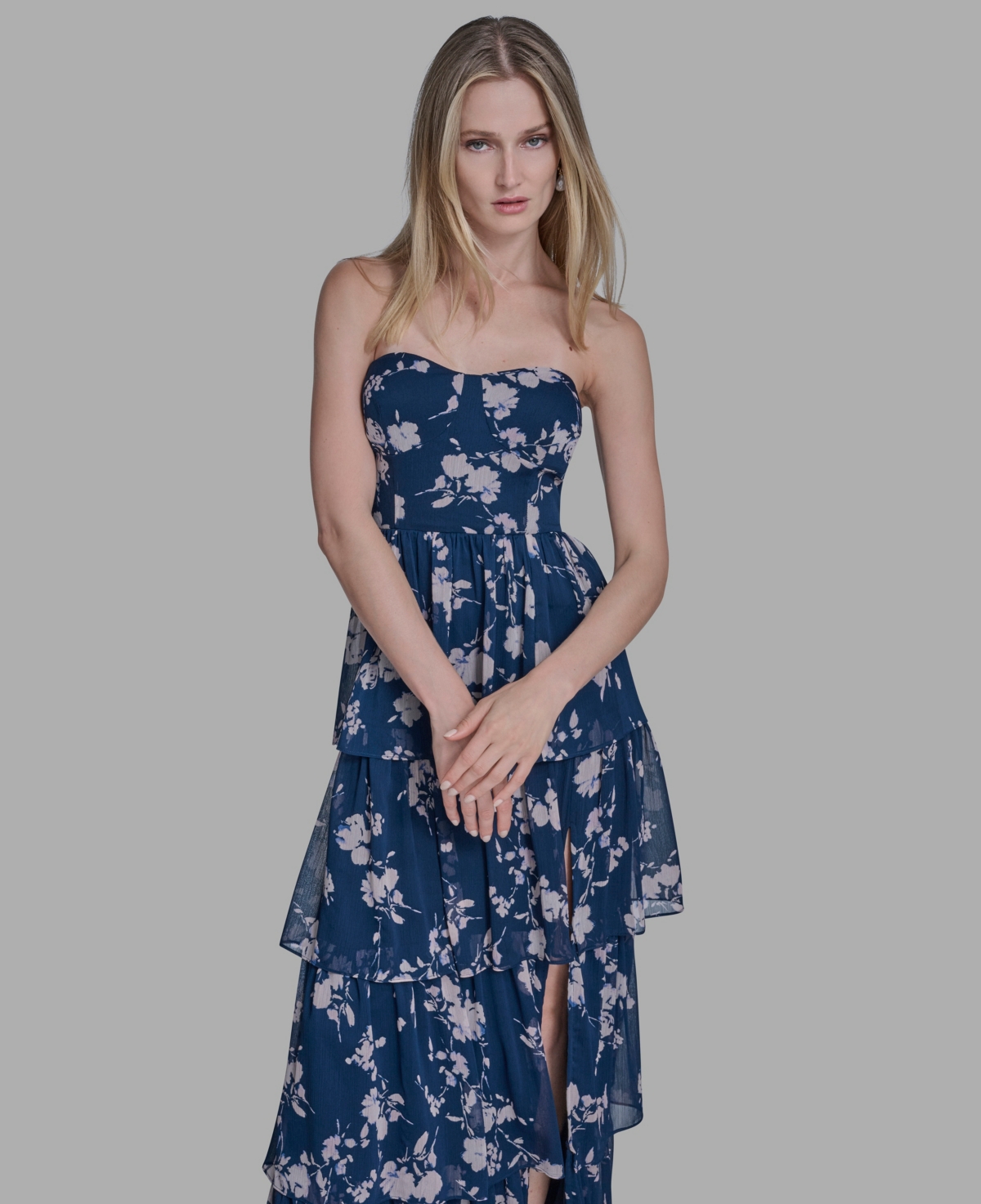 Bcbg Women's Sweetheart Neck Ruffled Gown In Blue