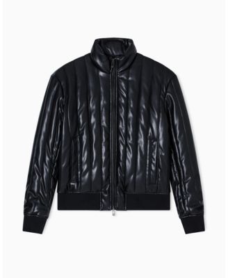 Men's Quilted Faux-Leather Puffer Jacket