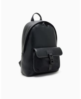 Men's Pebbled Faux-Leather Buckle Backpack