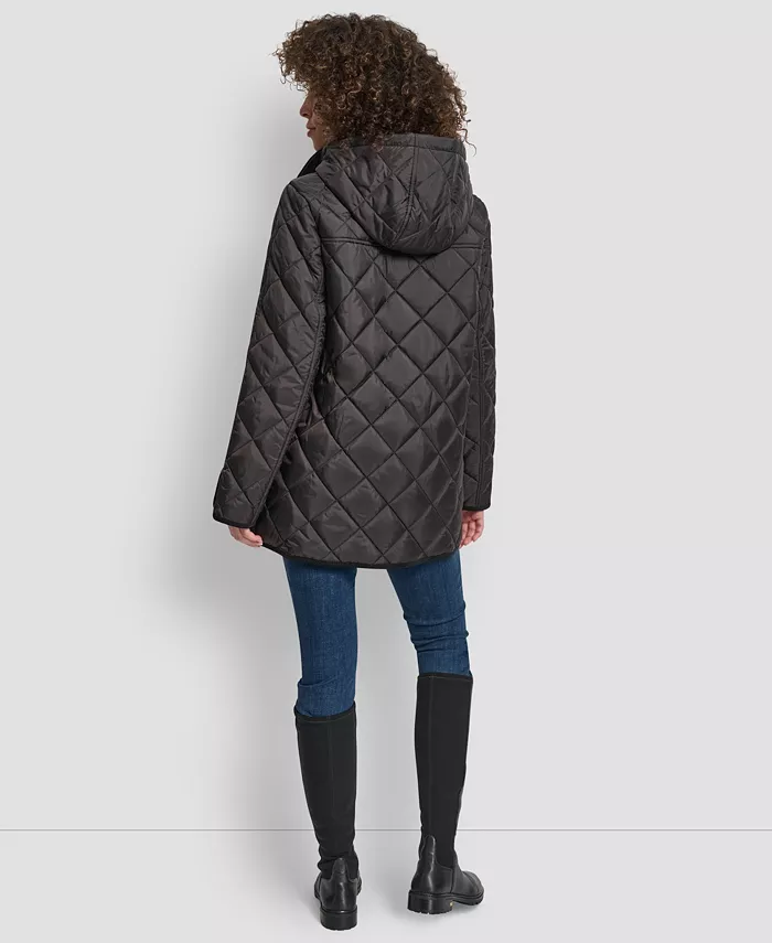 Women's Corduroy Collar Hooded Quilted Coat - thumbnail 10