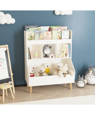 27.5 in. Wide White Kids Multifunctional Bookshelf and Toy Storage with Legs Toy Storage Organizer
