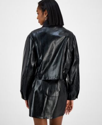 Women's Embossed Faux Leather Cropped Jacket, Macy's Exclusive