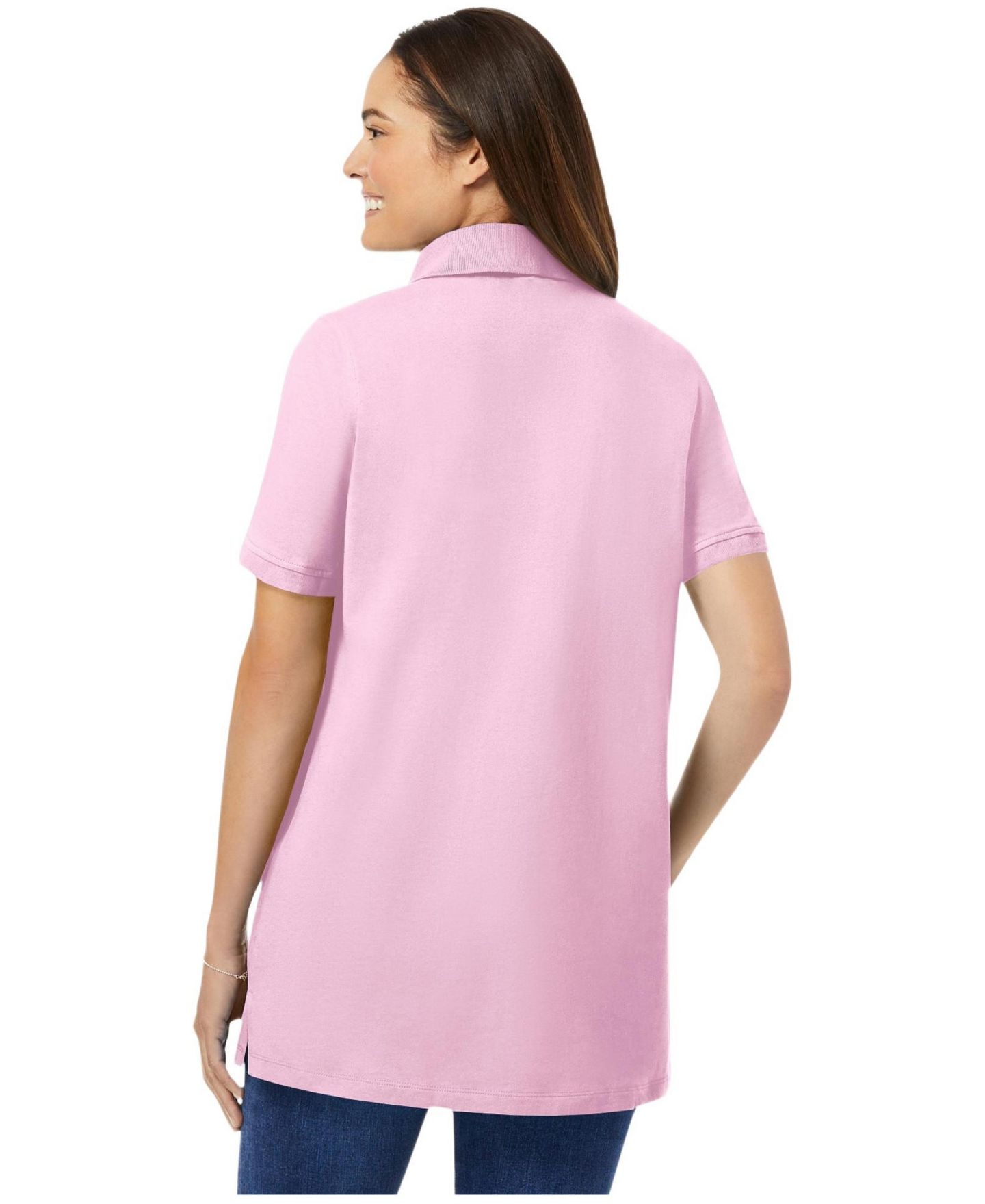 Женское поло Woman Within Plus Size Within Perfect Short-Sleeve Polo, цвет: Розовый — фото 2