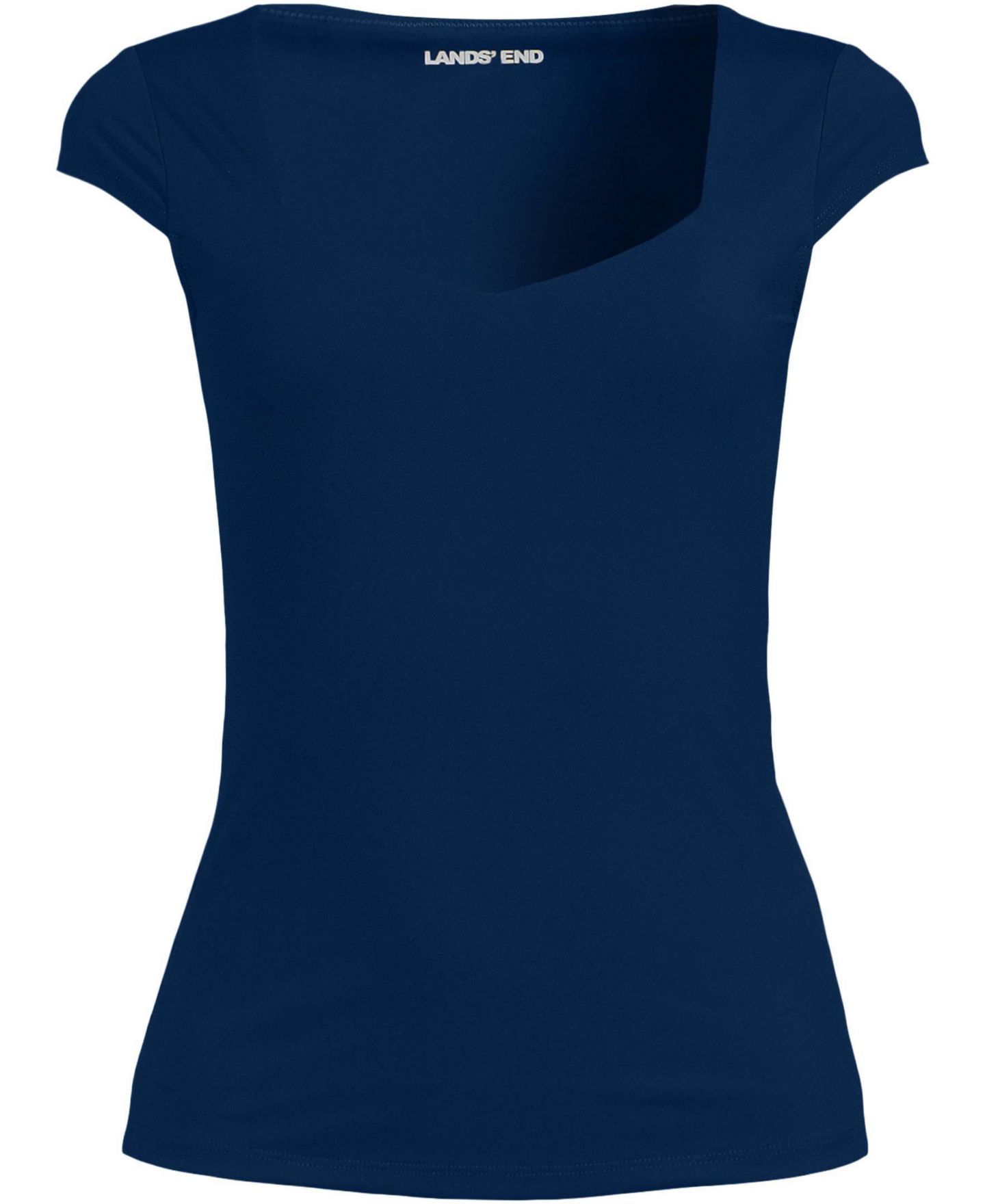 Женский топ Lands' End Cap Sleeve Tugless Double Layer Sweetheart Knit, цвет: Морской тёмно-синий — фото 3