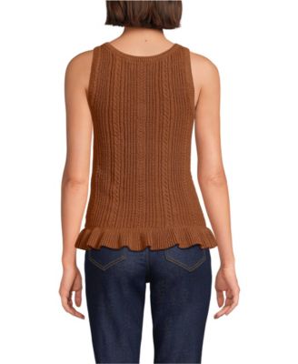 Women's Cotton Boucle Ruffle Hem Sleeveless Sweater