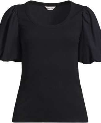 Women's Drapey Rib Puff Sleeve Scoop Neck Top