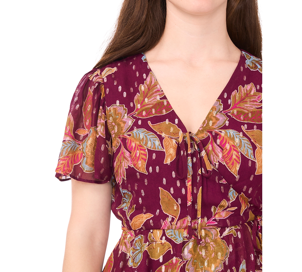 Msk Petite Short Sleeves Knee Length Dress In Multi