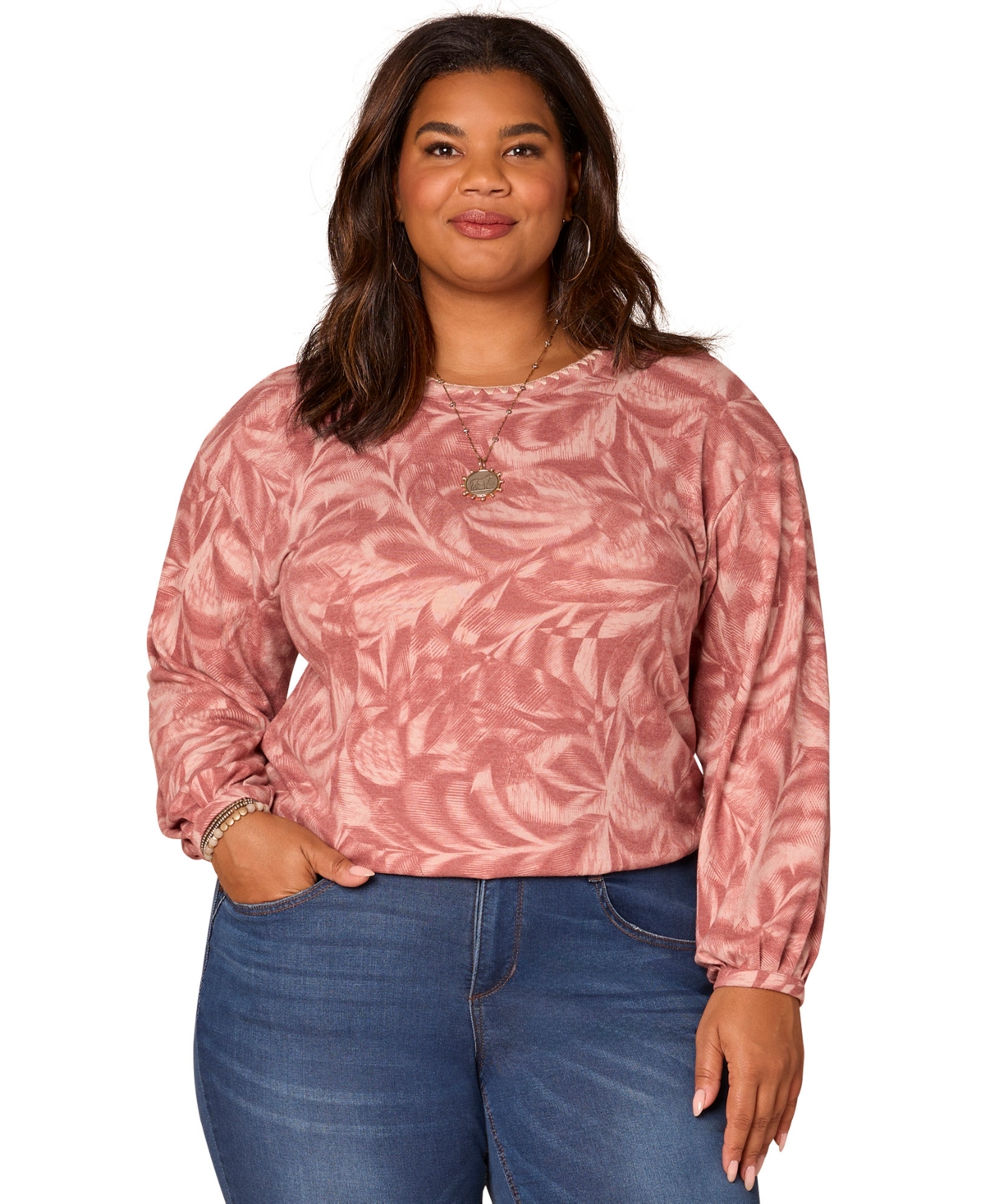 Democracy Plus Size Embroidered Scoop-neck Top In Pink