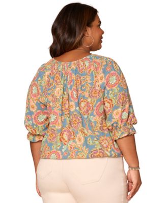 Plus Size Elbow-Sleeve Scoop Neck Top
