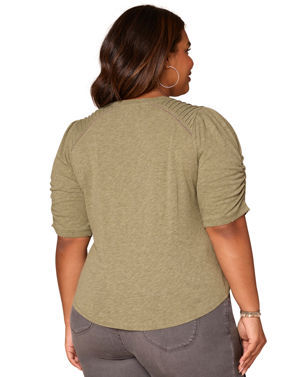 Democracy Plus Size Puff-sleeve V-neck Top In Green