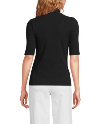 Women's Elbow Sleeve Pointelle Rib Mock Neck