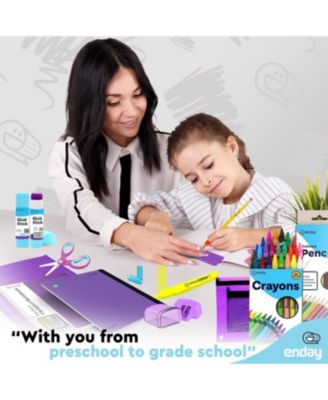 School Supplies Kit for Grades K–5 – 71 Items: Composition Notebook Subject Notebook, Pencils, Folders Colored Pencils, Crayons, Scissors, Glue & More