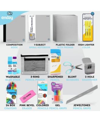 School Supplies Kit for Grades K–5 – 71 Items: Composition Notebook Subject Notebook, Pencils, Folders Colored Pencils, Crayons, Scissors, Glue & More