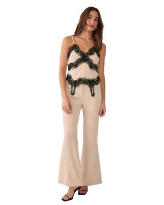 Women's Pinstripe Lace Trim Tailored Strappy Top