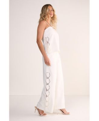 Women's Cutwork Side Tailored Wide Leg Pants