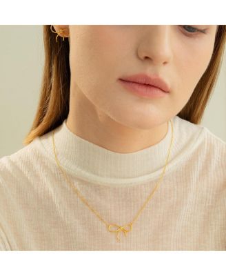 Sterling Silver 18k Gold Plated Colette Chic Bow Necklace & Stud Earrings Set