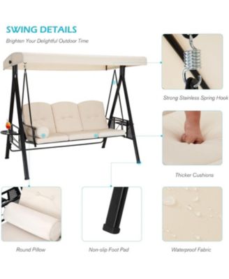 3-Seat Porch Swings with Adjustable Canopy