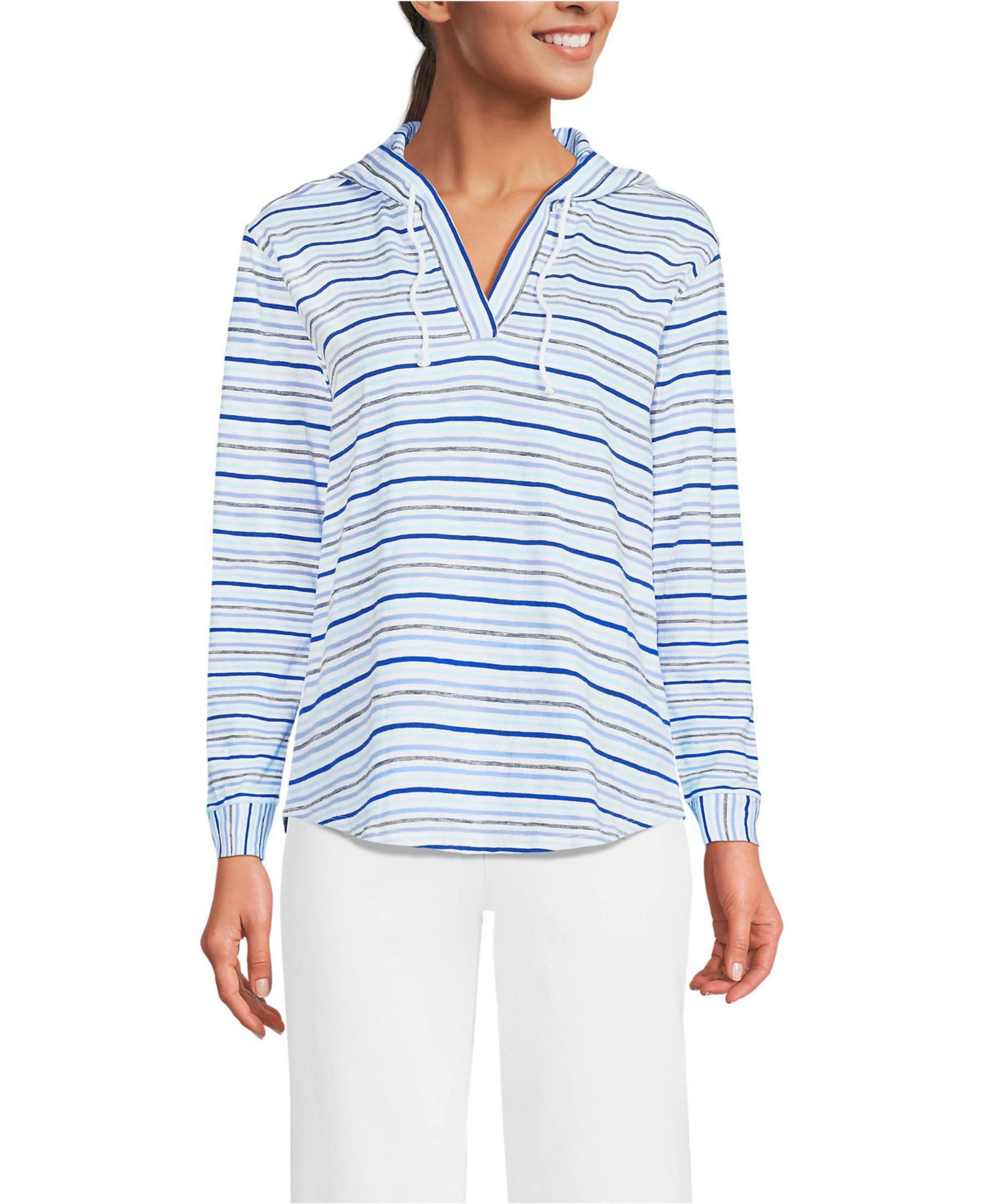 Women's Long Sleeve Slub Hooded Popover Top