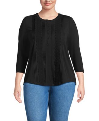 Women's Plus Size 3/4 Sleeve Lightweight Jersey Embellished Top