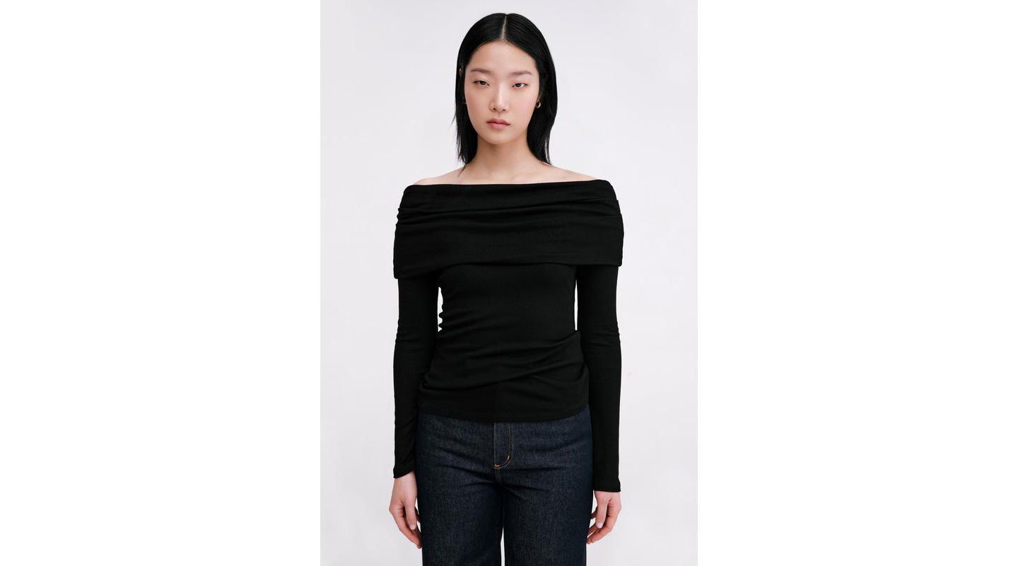 Женский топ Marcella Bennett Off-Shoulder Bardot Ribbed-Jersey Fitted, цвет: Чёрный — фото 3
