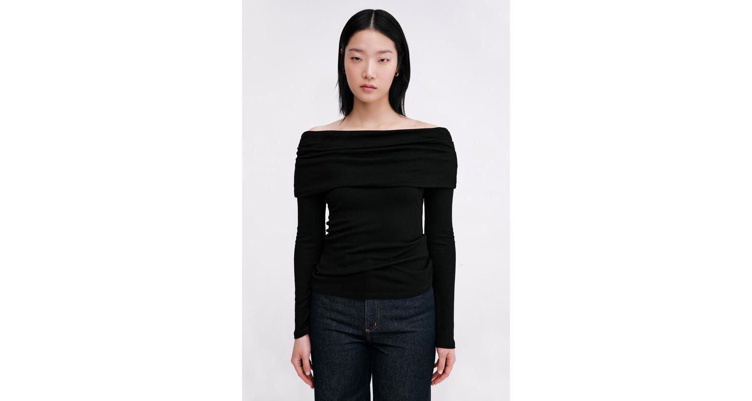 Women's Bennett Off-Shoulder Bardot Ribbed-Jersey Fitted Top