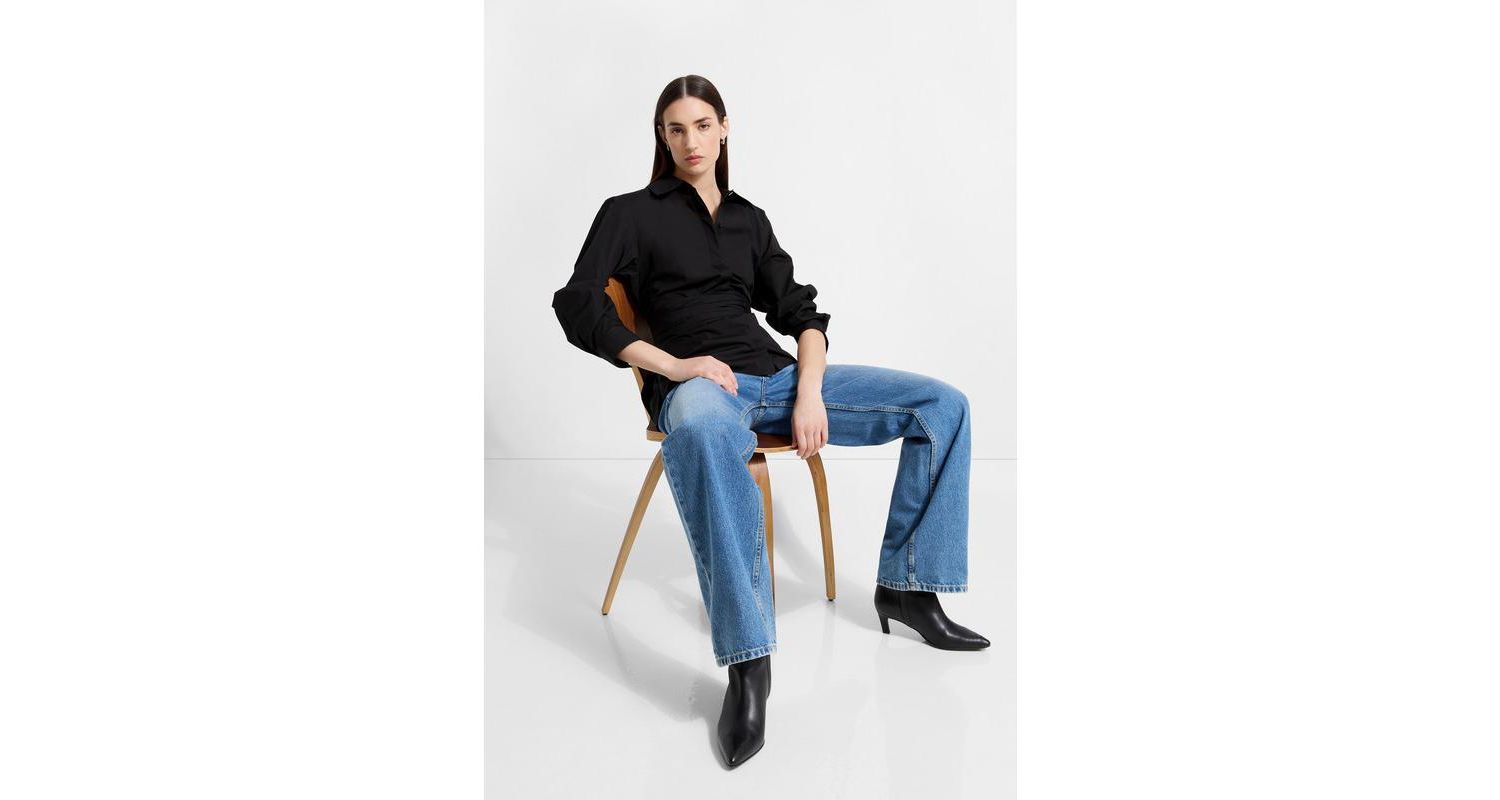 Women's Ellory Relaxed Cotton Poplin Shirt with Tie Waist and Side Slits