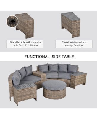 8pc Half Round Patio Rat Sofa Furniture Set w/ Side Tables,